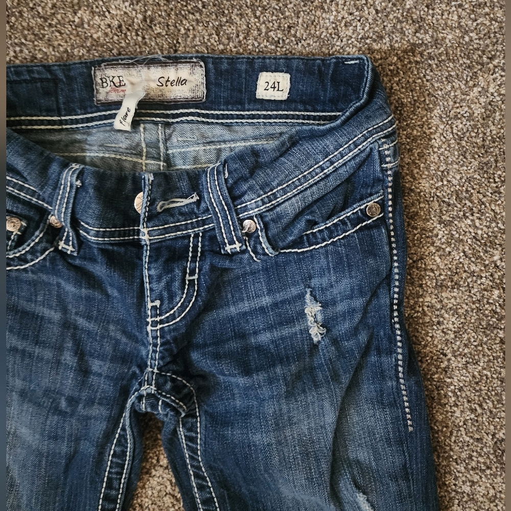 BKE Blue Flare Jeans with Distressed Details